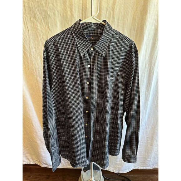 Ralph Lauren Men Shirt‎ Button Up XL Black Check - Picture 1 of 9